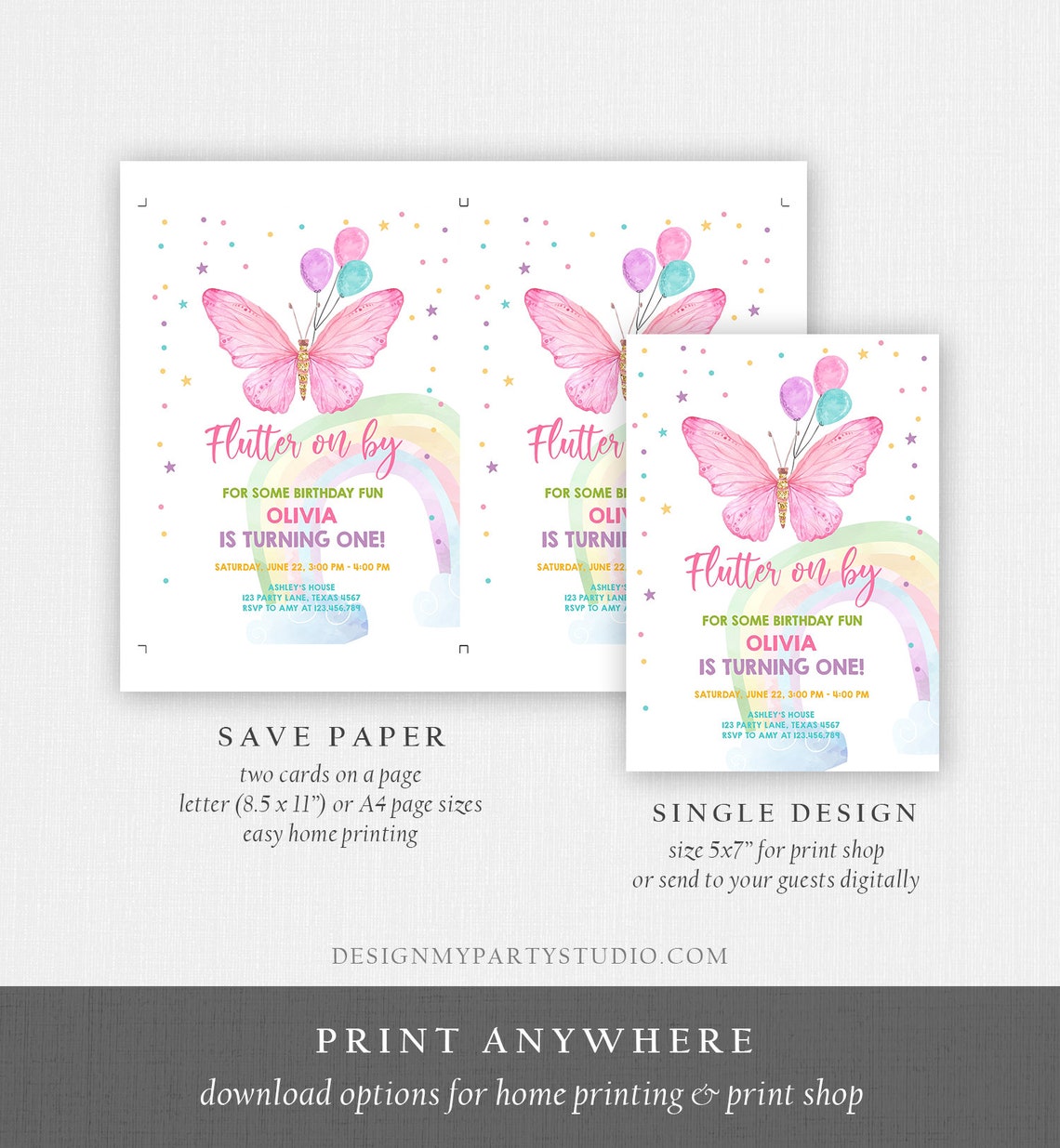 Editable Butterfly Birthday Invitation Butterfly Invitation Etsy