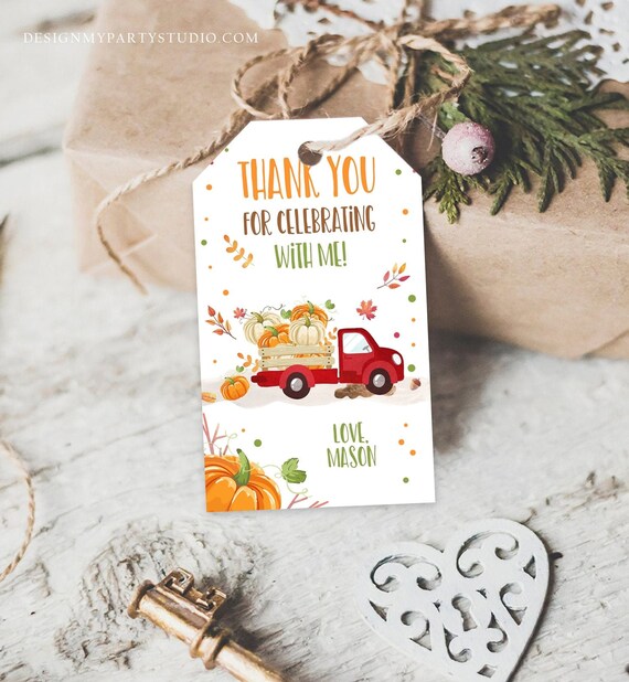 Editable Pumpkin Favor Tags Pumpkin Truck Thank you Tags Fall Autumn Label Pumpkin Birthday Boy Girl Fall Harvest Corjl Template 0153 Il_570xn
