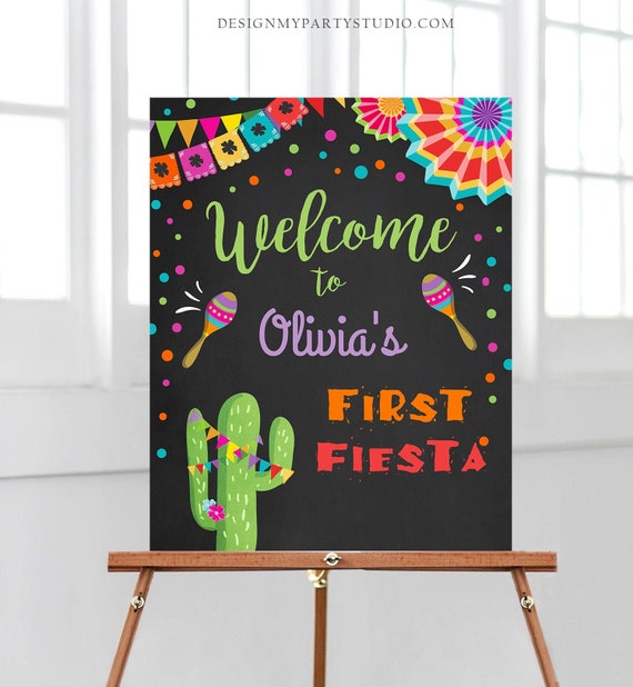 Editable Fiesta Welcome Sign First Birthday Welcome Cactus Mexican 1st Birthday First Fiesta Sign Boy Girl Template PRINTABLE Corjl 0045 Il_570xn