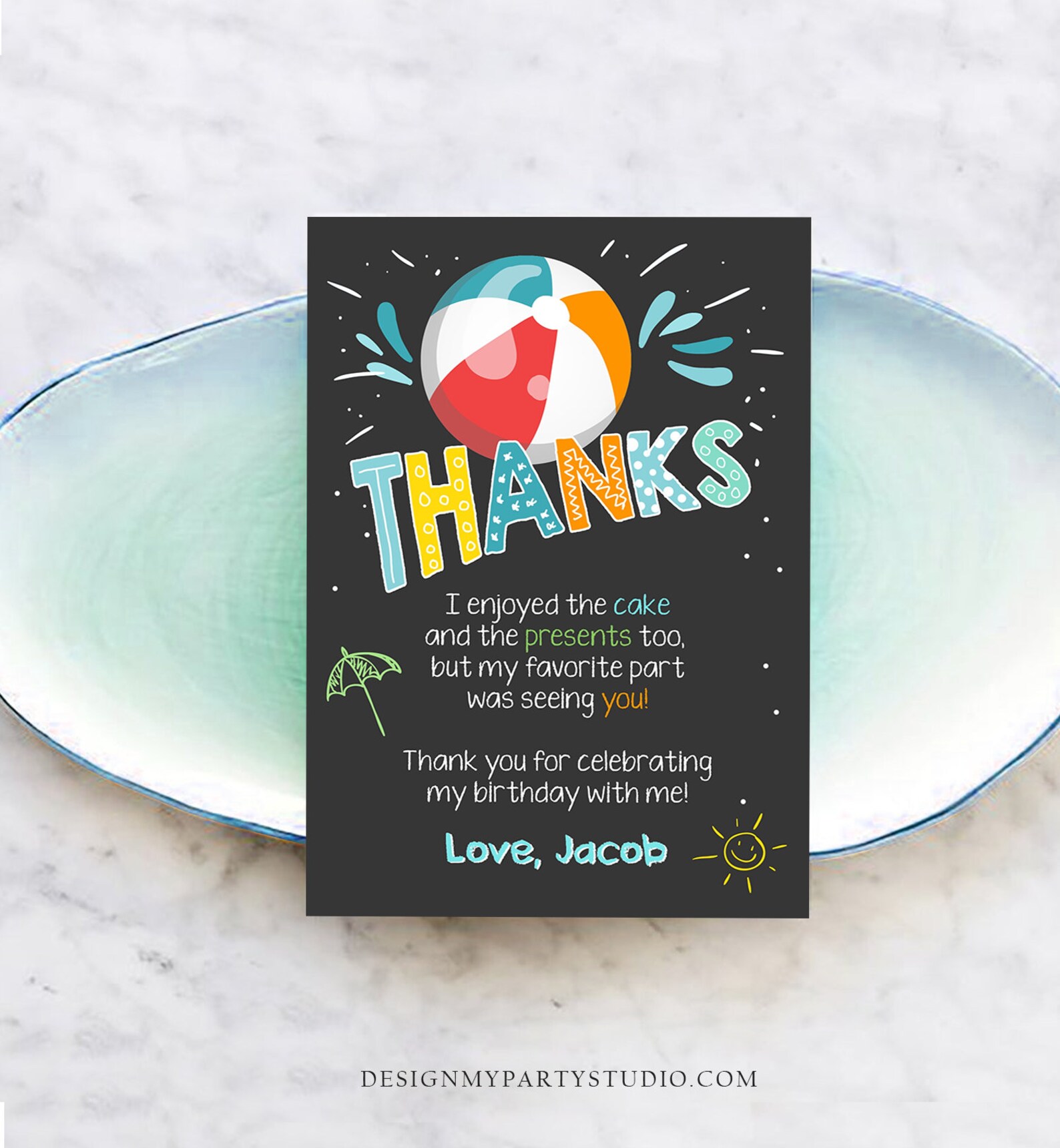 Editable Splish Splash Pool Party Thank You Card Birthday Pool | Etsy