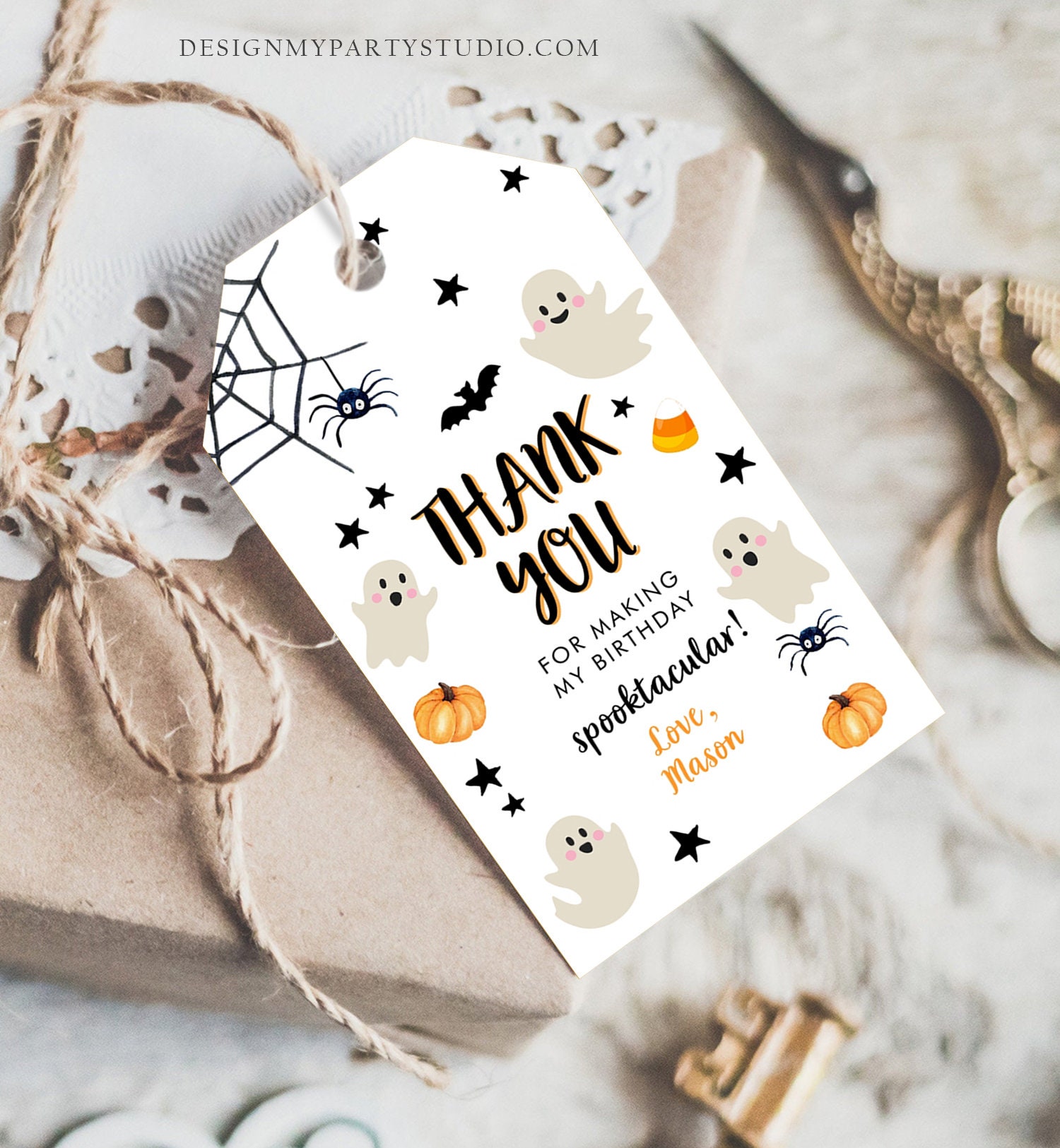 Editable Halloween Birthday Thank You Favor Tags Costume Party Boy Girl ...
