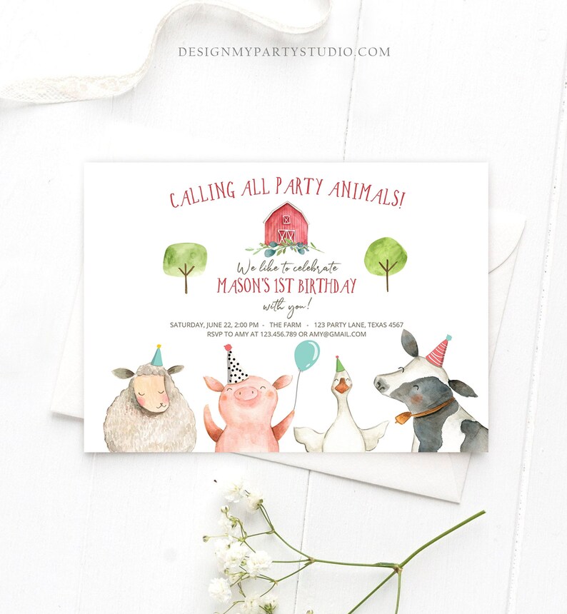 Editable Farm Birthday Invitation Boy Farm Animals Boy | Etsy