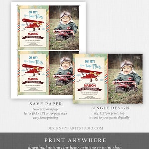 Editable Airplane Birthday Invitation Oh My Time Flies Red Airplane First Birthday Plane Sky Photo Download Printable Corjl Template 0011 image 5