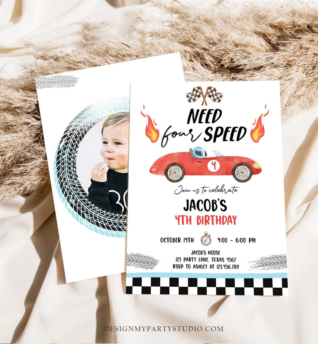Editable Racing Car Birthday Invitation Need Four Speed Invite Etsy