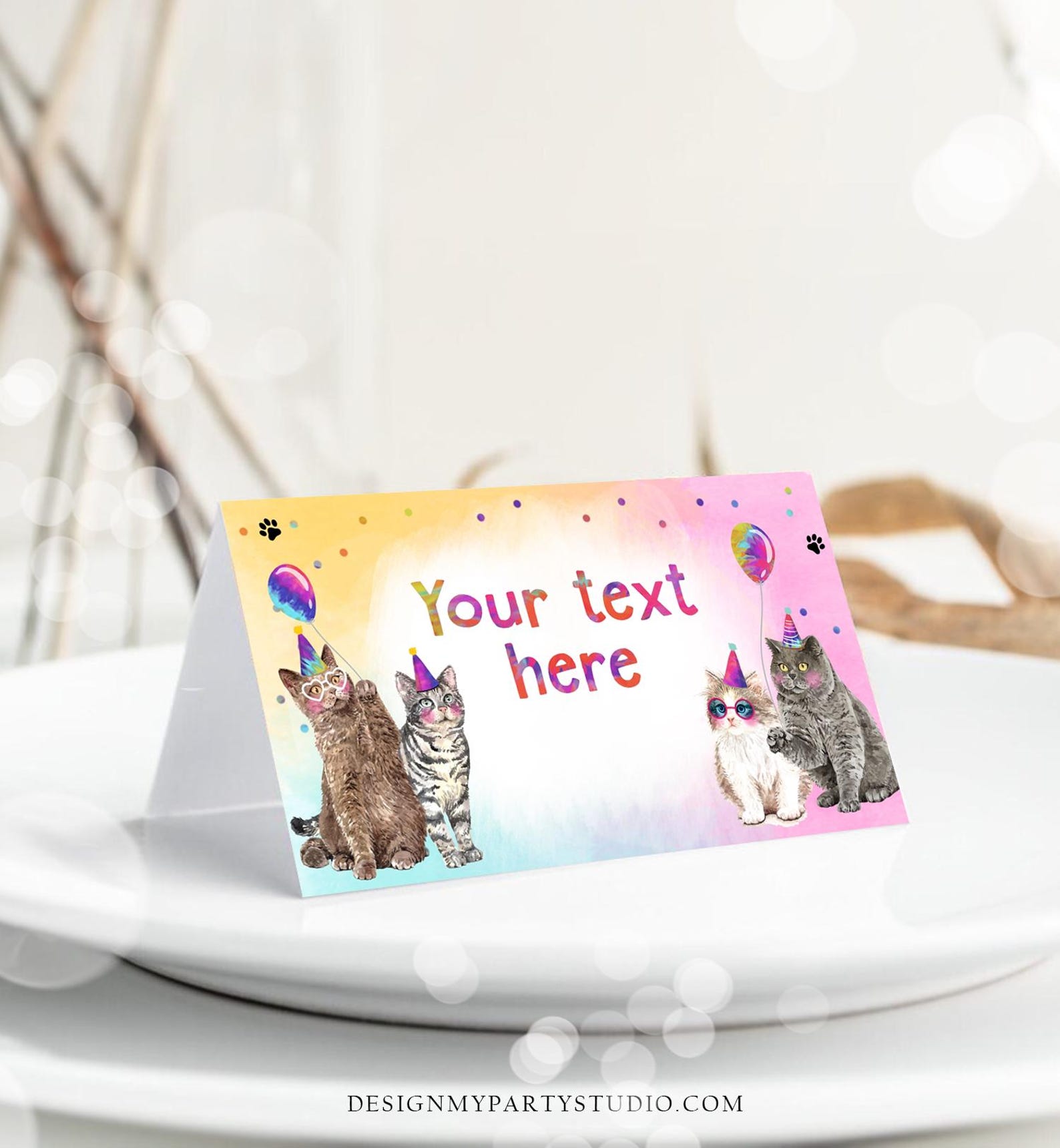 Editable Cats Food Label Kitten Birthday Place Card Tent Card Kitten ...