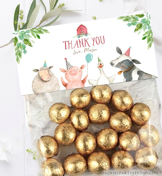 Editable Farm Animals Treat Bag Toppers Farm Birthday Thank you ...