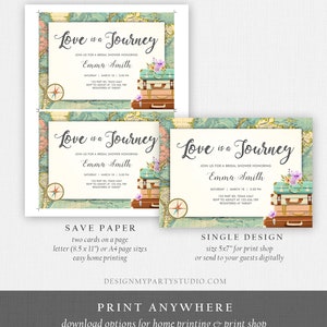 Editable Love is a Journey Bridal Shower Invitation World Map Suitcase Vintage Adventure Purple Lilac Floral Template Corjl Printable 0044 image 7