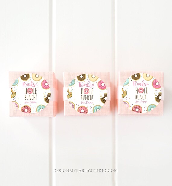 Editable Donut Favor Tags Donut Birthday Thank You A hole Bunch Tag Donut Stickers Girl Pink Donut Dough Tags Round Template Corjl 0050 Il_570xn