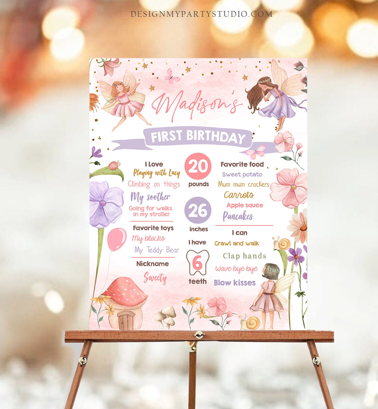 Editable Fairy Birthday Milestones Sign Fairy Tea Party Girl Birthday ...