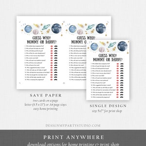 Editable Mommy or Daddy Baby Shower Game Guess Who Outer Space Planets Houston We Have a Boy Rocket Activity Digital Template Printable 0357 image 3