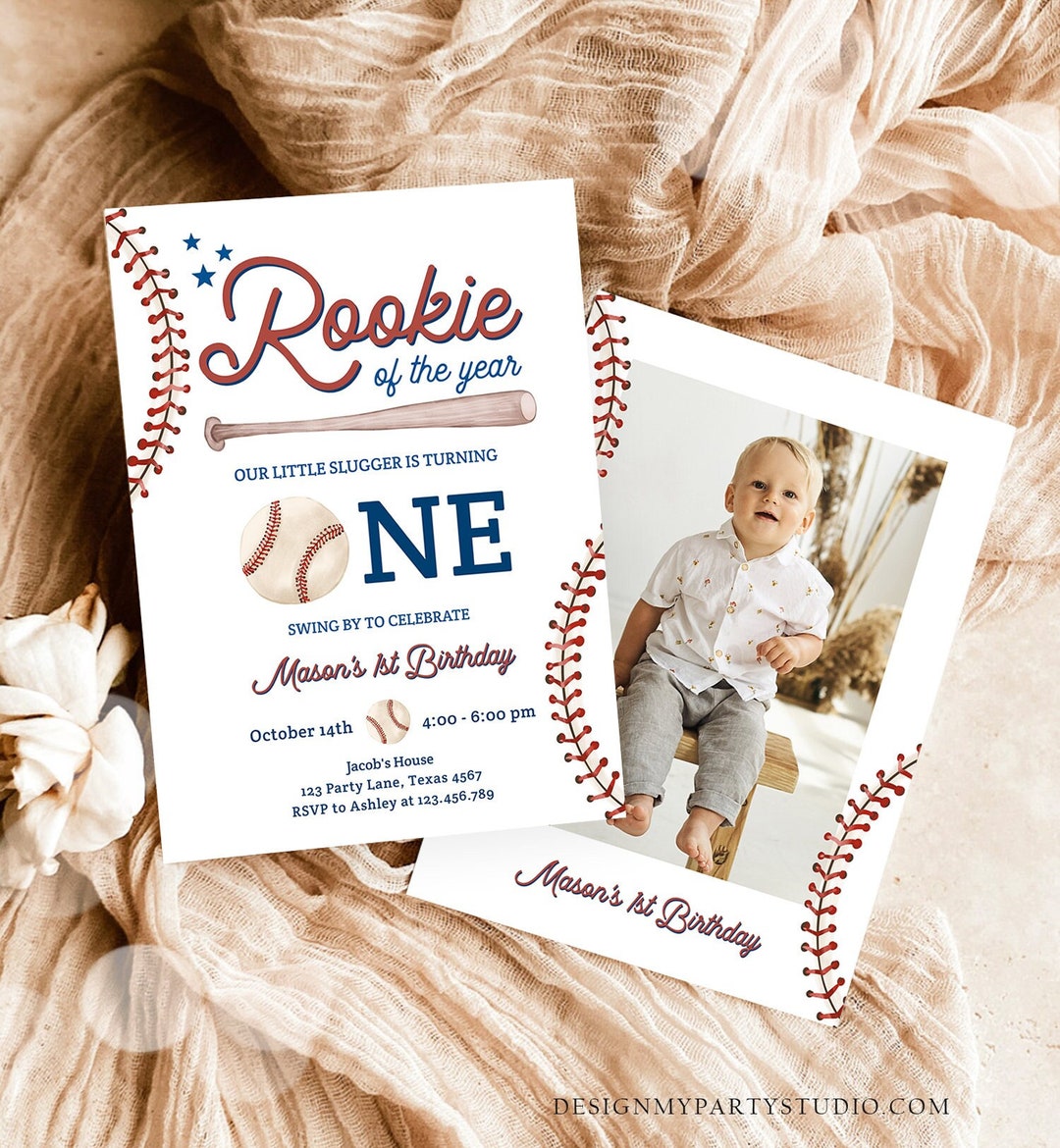 Editable Baseball First Birthday Invitation