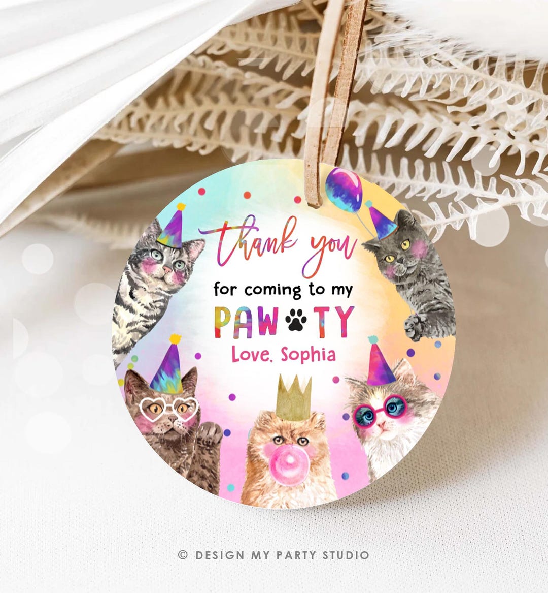 Editable Cats Birthday Favor Tag Kitten Birthday Thank You Tag Stickers ...
