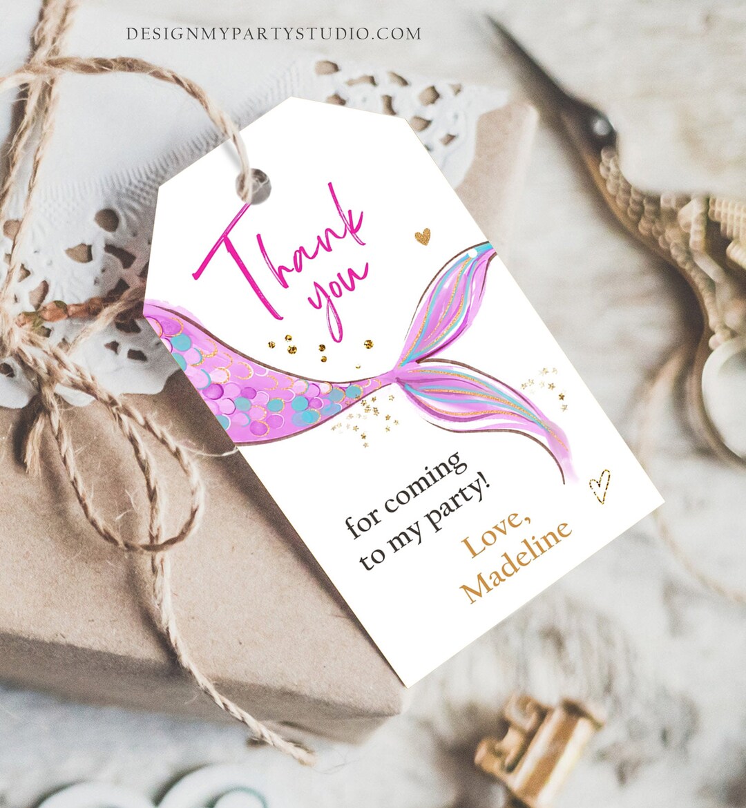 Editable Mermaid Birthday Favor Tags Under the Sea Thank You Tags ...