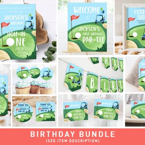 Hole in One Birthday Invitation Bundle Golf First Birthday Par-tee Boy Golfing Party Bundle Red Invite Digital Printable Corjl Template 0405