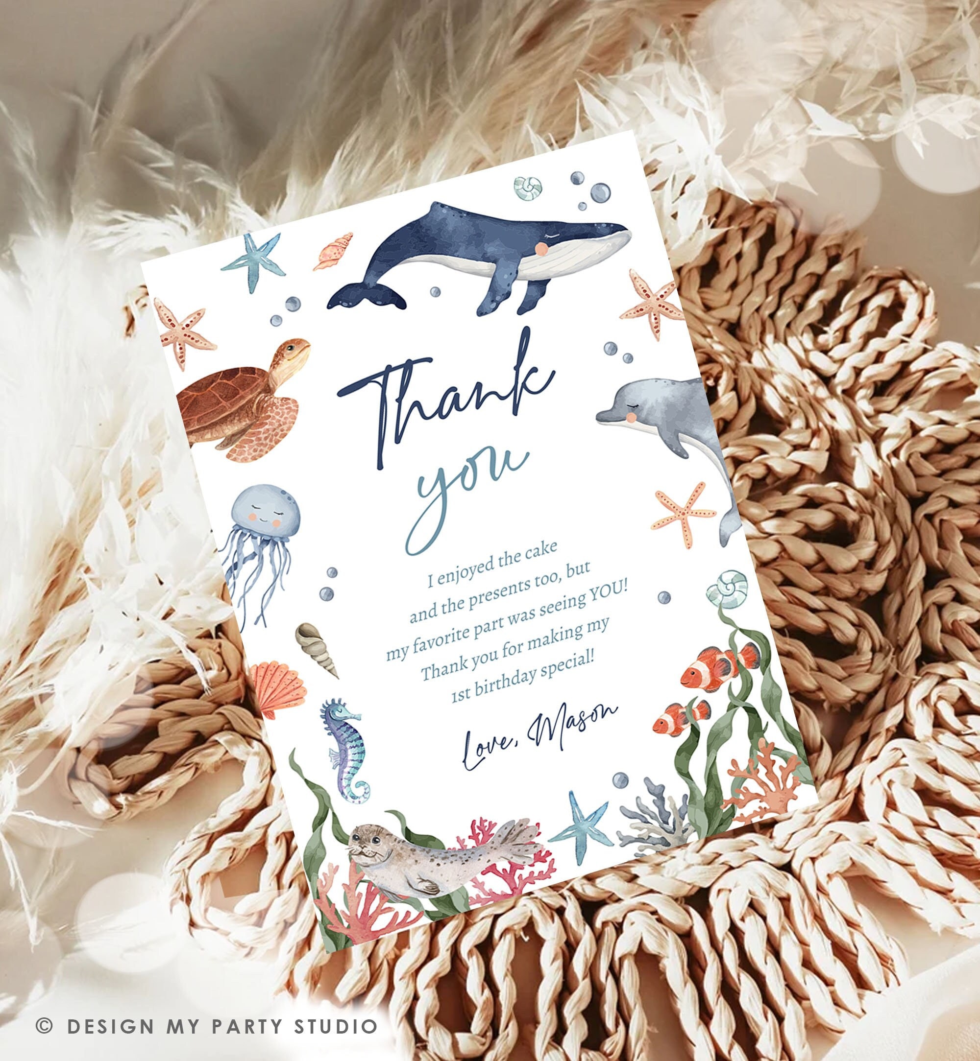 Cartello Da Tavolo In Legno Under The Sea Per Baby Shower - Thank You For Coming Con Supporto, 20,3x27,9 Cm