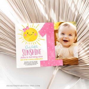 Editable Our Little Sunshine Birthday Invitation Sunshine Party Pink Girl Summer First Birthday Download Printable Corjl Template 0141 image 4