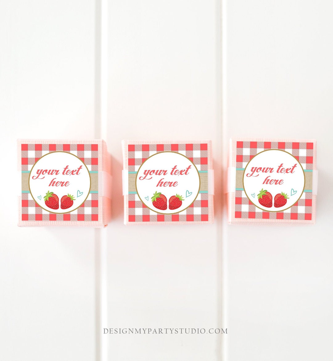 Editable Strawberry Labels Strawberry Birthday Favor Tags Gingham Jam Label Round Jam Stickers ...