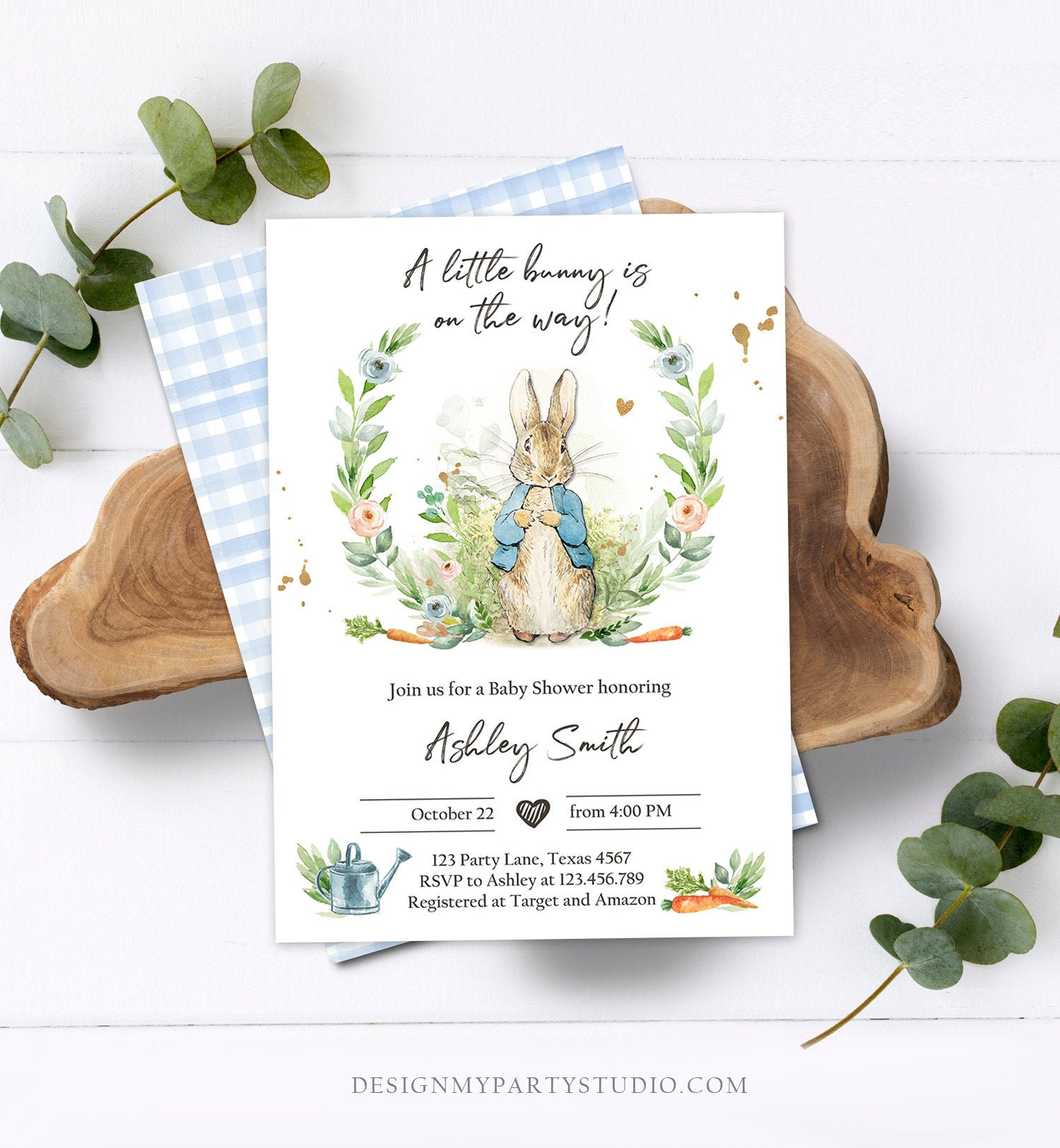 Editable Peter Rabbit Baby Shower Invitation Boy Blue Rustic Etsy.de
