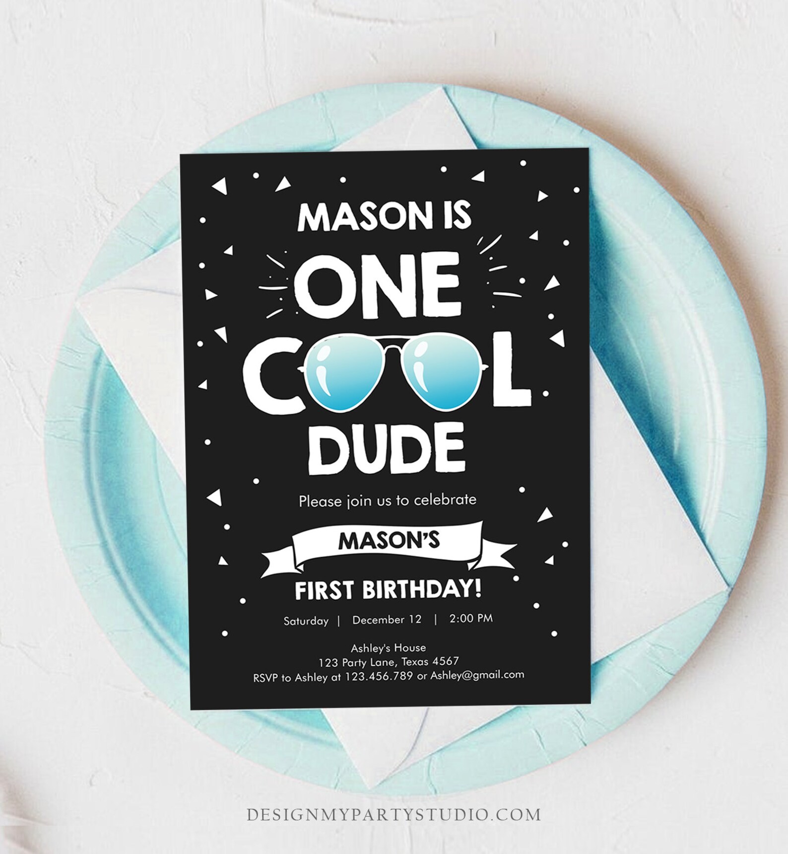 Editable One Cool Dude 1st Birthday Invitation Boy First Etsy