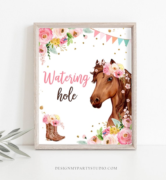 Watering Hole Birthday Sign Drink Table Decor Floral Horse Birthday Cowgirl Table Sign Pony Party Decorations Drinks Download PRINTABLE 0408 Il_570xn
