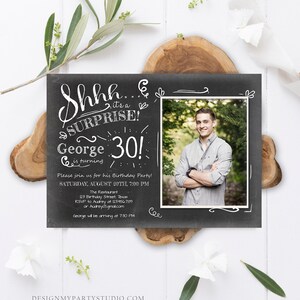 Editable ANY AGE Surprise Birthday Invitation Chalk Rustic Adult 30th Thirty Vintage Party Photo Shhh Download Printable Corjl Template 0102 image 2