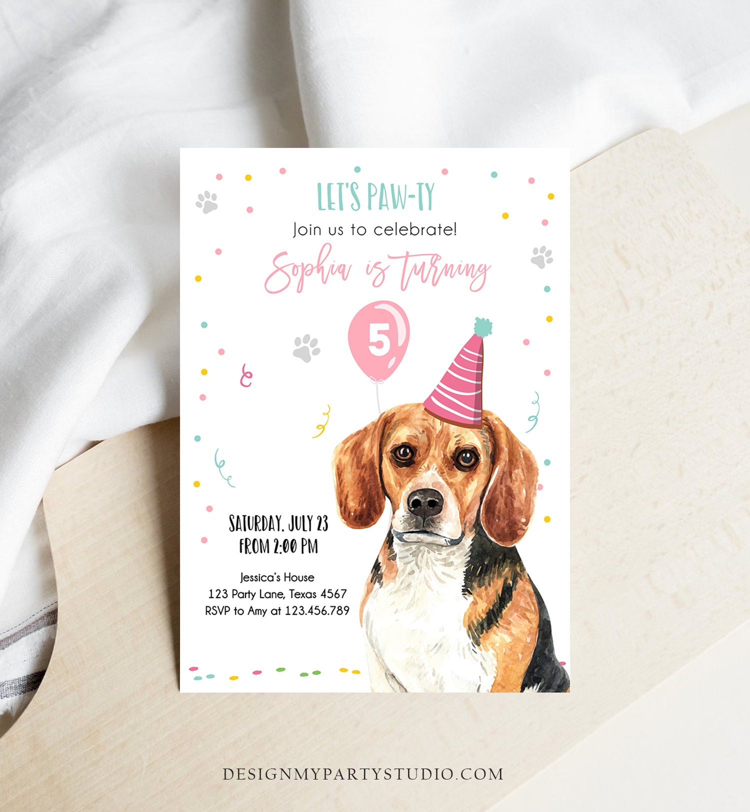 Editable Dog Birthday Party Invitation Beagle Birthday Invite - Etsy