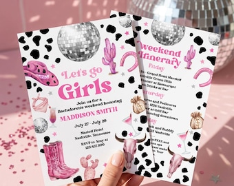 Einladung zum Junggesellinnenabschied in Nashville, Programm für das letzte Rodeo, Disco-Cowgirl-Party (Bearbeitbar, Druckbar) 0455