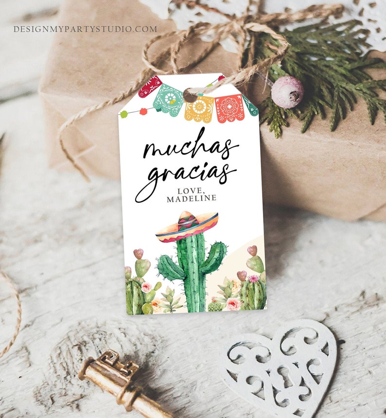 Editable Cactus Fiesta Favor Tags Fiesta Thank You Tags Mexican Muchas Gracias Bridal Shower Succulent Couples Shower Corjl Template 0404 image 1