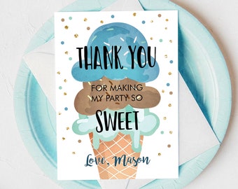 Editable Ice Cream Thank You Card Ice Cream Birthday Thank You Note Boy Birthday Summer Download Printable Template Digital Corjl 0243