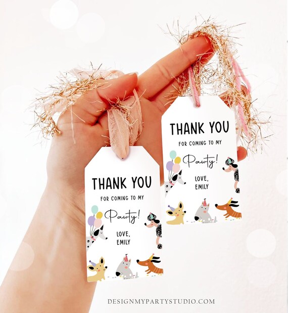 Editable Dog Favor tags Puppy Dog Birthday Thank you tag Girl Pink