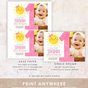 Editable Our Little Sunshine Birthday Invitation Sunshine Party Pink Girl Summer First Birthday Download Printable Corjl Template 0141 image 6