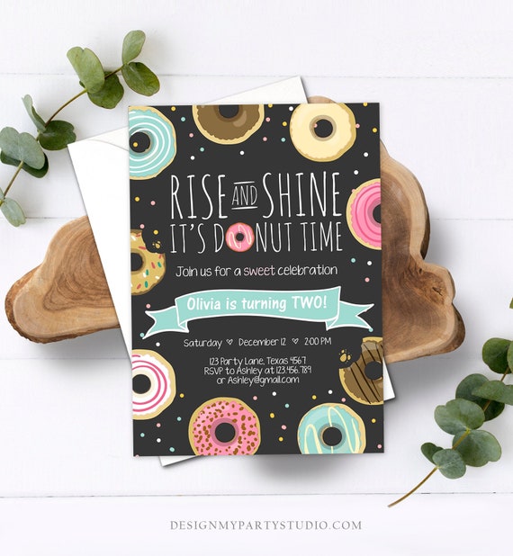 Editable Rise and Shine Donut Time Birthday Invitation ANY AGE Sweet Girl Birthday Party Pink Doughnut Digital Corjl Template Printable 0050 Il_570xn