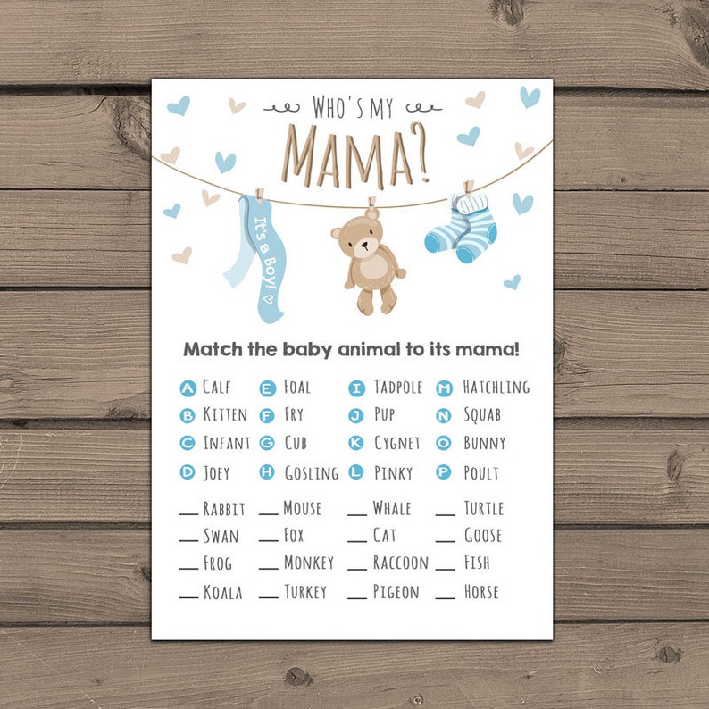 Baby Shower Game Match Baby Animals Game Whos My Mama Mommy Etsy