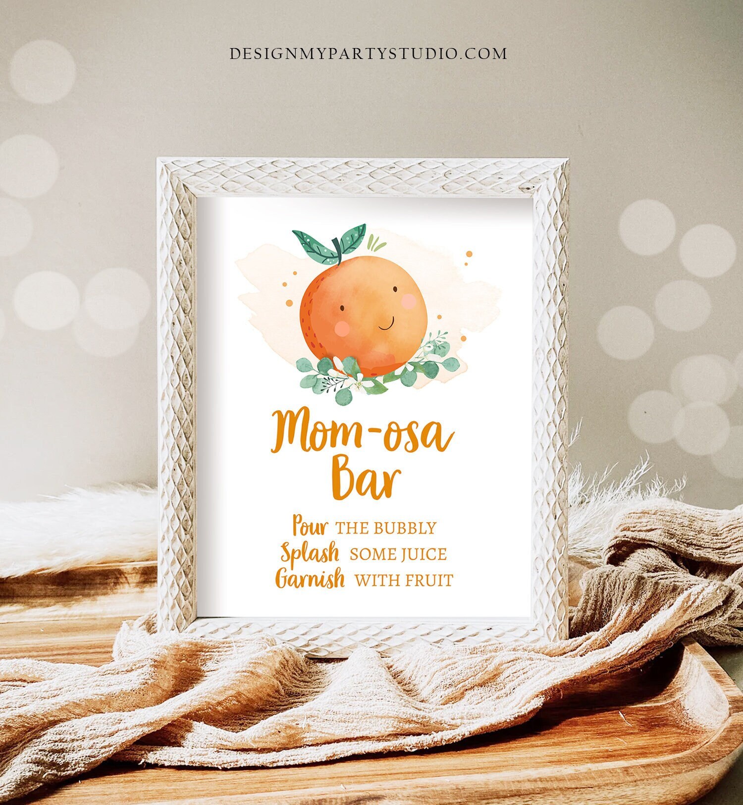 Mom-osa Bar Sign With Stand - Orange Citrus Baby Shower Decorations