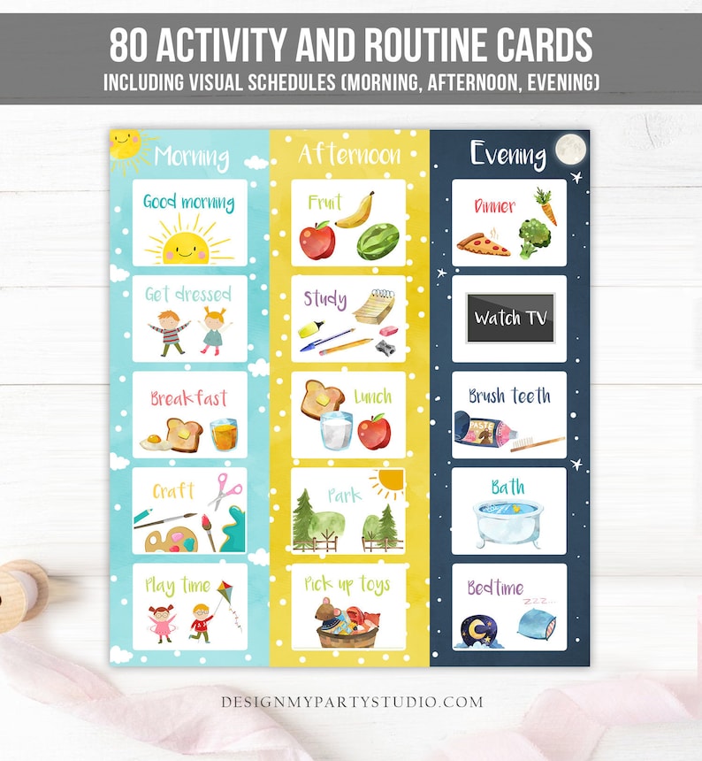 Visual Schedule Kids Daily Routine Chart 80 Cards Chores School Homeschool Toddler Preschoolers Calendar Daycare Download Printable 0341 Art Collectibles Digital Prints Locnuocxanh Vn