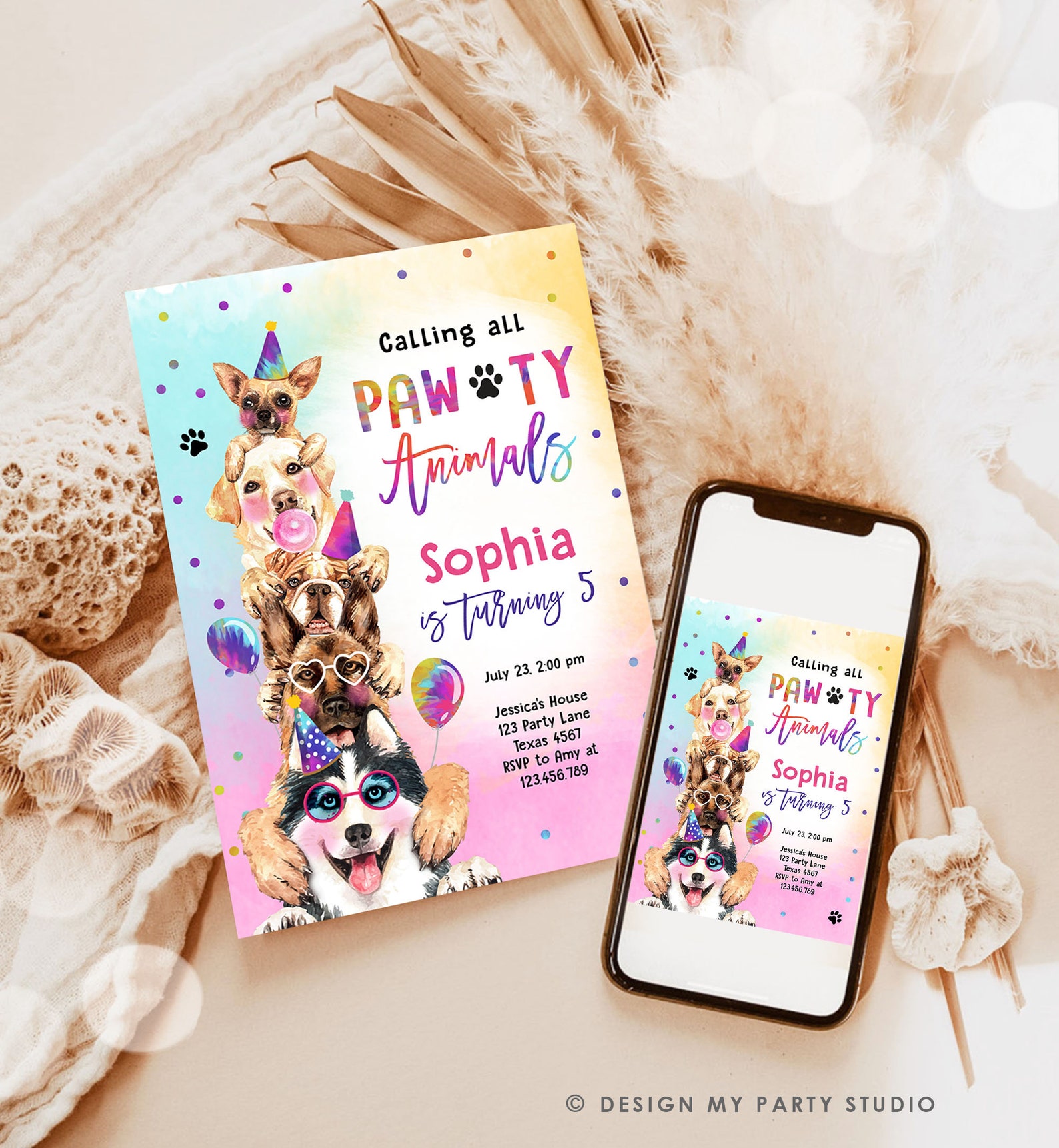 Editable Dogs Birthday Party Invitation Puppy Birthday Invite Calling ...