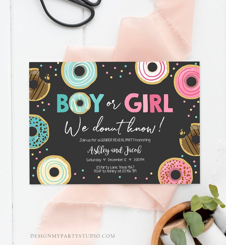 Editable Donut Gender Reveal Invitation Baby Shower Boy or Etsy