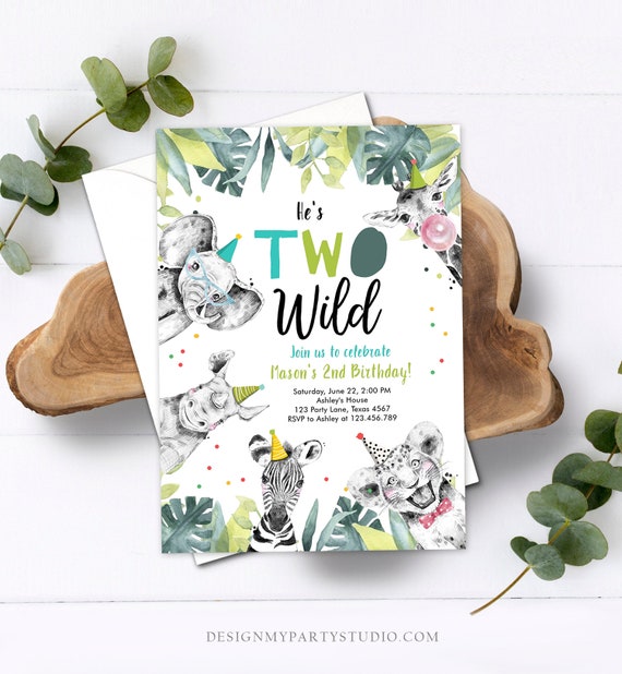 Editable Two Wild Birthday Invitation Boy Second Birthday 2nd Safari Animals Jungle Zoo Party Animals Digital Corjl Template Printable 0322 Il_570xn