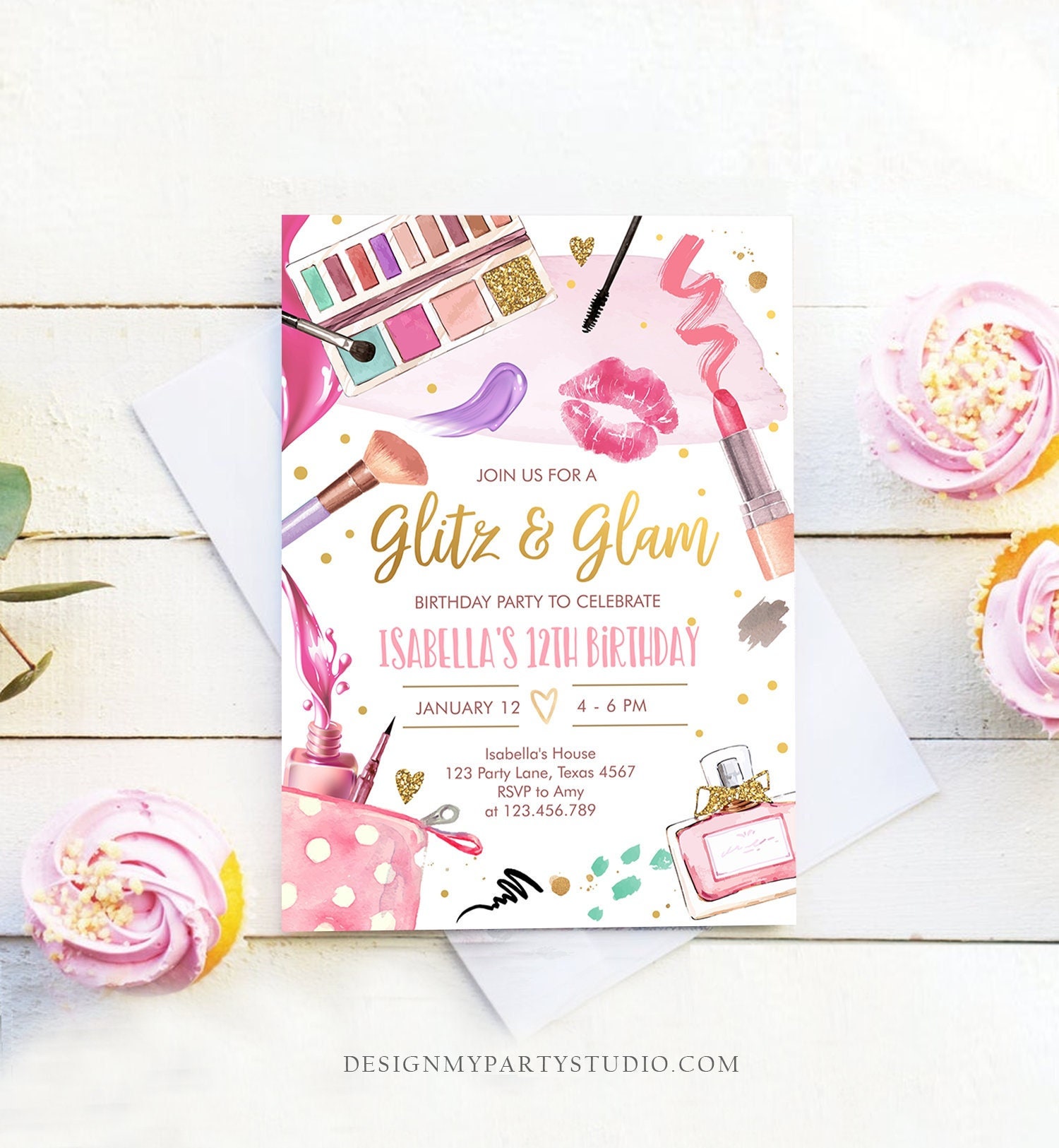 Editable Glitz and Glam Birthday Party Invitation Spa Party Etsy