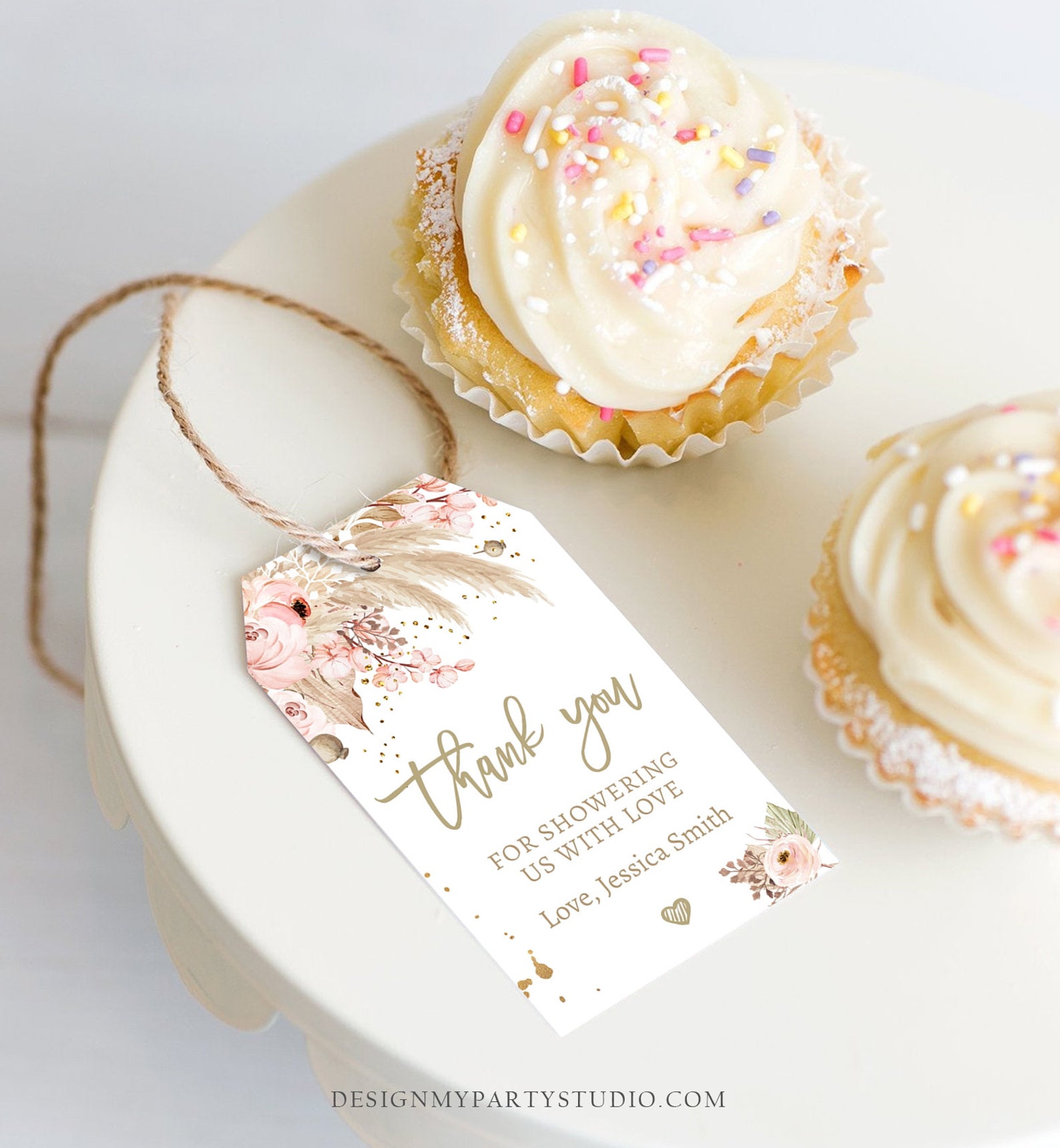 Editable Pampas Grass Favor Tag Baby Shower Thank You Tags Boho ...