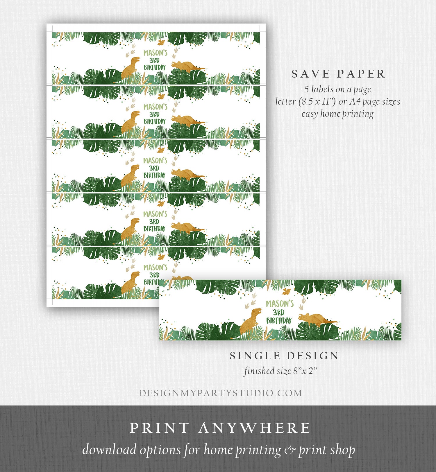 editable dinosaur water bottle labels dinosaur birthday t rex etsy