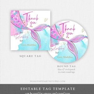 Editable Mermaid Birthday Favor Tags Under the Sea Thank You Tag ...