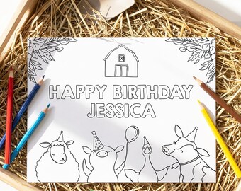 Página para colorear editable de animales de granja, juego de actividades para fiesta de cumpleaños, cumpleaños en la granja, cumpleaños en el corral, descarga digital IMPRIMIBLE Corjl 0155
