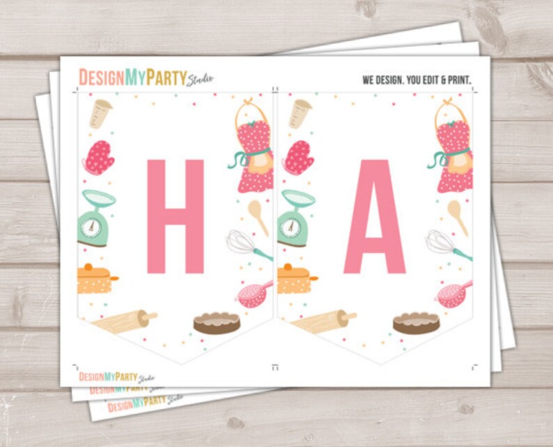Happy Birthday Banner Cooking Birthday Banner Kitchen Baking Party Birthday Girl Decoration Instant download PRINTABLE DIGITAL DIY 0219