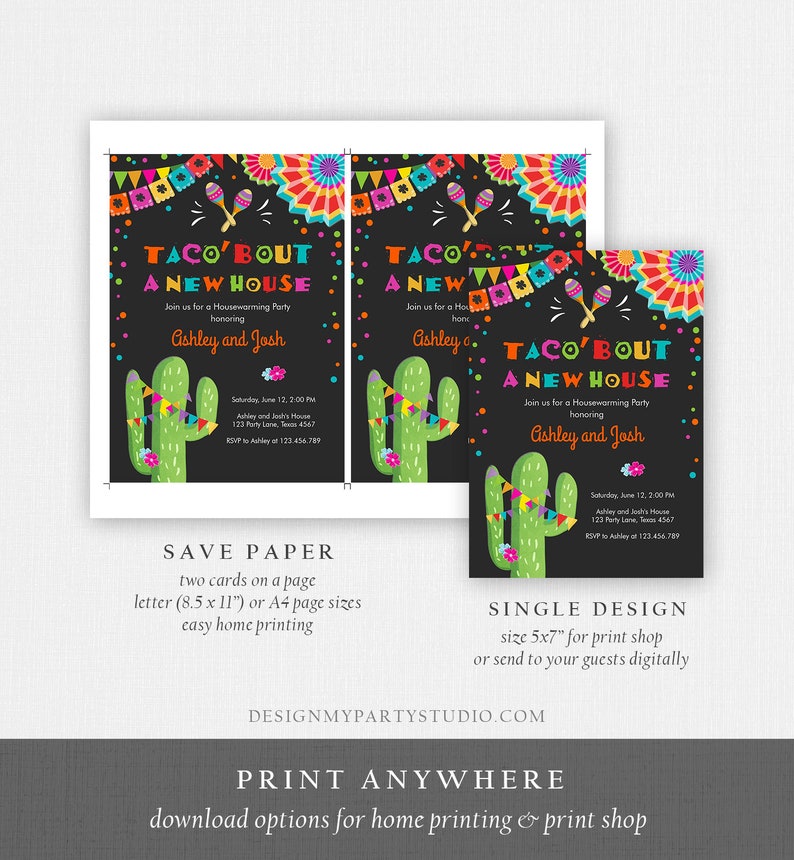 Editable Taco Bout A New House Housewarming Party Invitation Fiesta New Home Cactus Mexican Digital Download Corjl Template Printable 0045 image 4