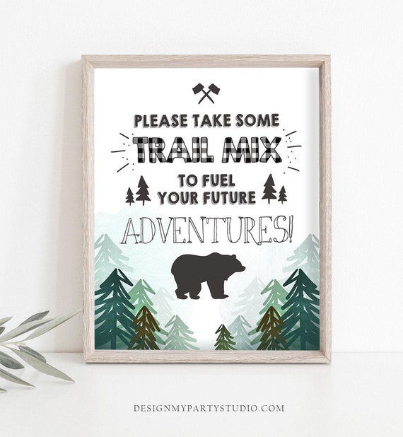 Trail Mix Sign table sign Lumberjack birthday sign Lumberjack party signs Birthday decor Lumberjack sign Adventure Plaid Bear PRINTABLE 0377 Il_570xn