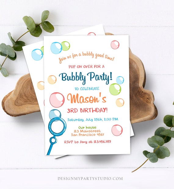 Editable Bubble Birthday Invitation Bubbles Birthday Party Invite Pop