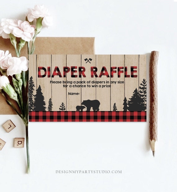 Editable Lumberjack Diaper Raffle Ticket Lumberjack Baby shower Diaper ...
