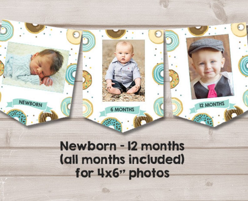 Donut First birthday banner Monthly Photo Banner Donut Banner Donut Birthday Donut party decor Doughnut Boy birthday PRINTABLE Digital 0050