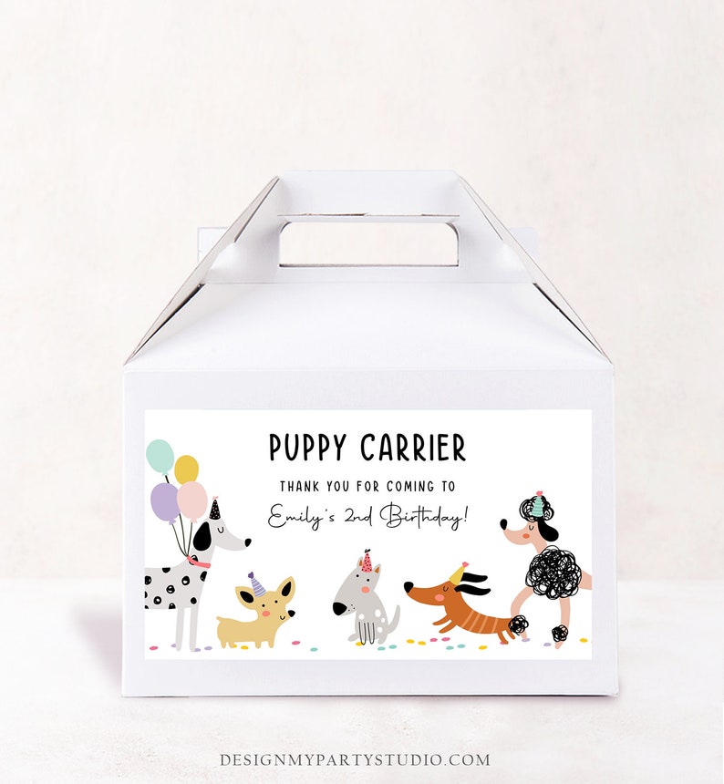 Editable Puppy Carrier Box Favor Label Puppy Birthday Favor Box Label Boy Girl Adopt a Puppy Pet Pawty Digital Download Printable Corjl 0429 image 3